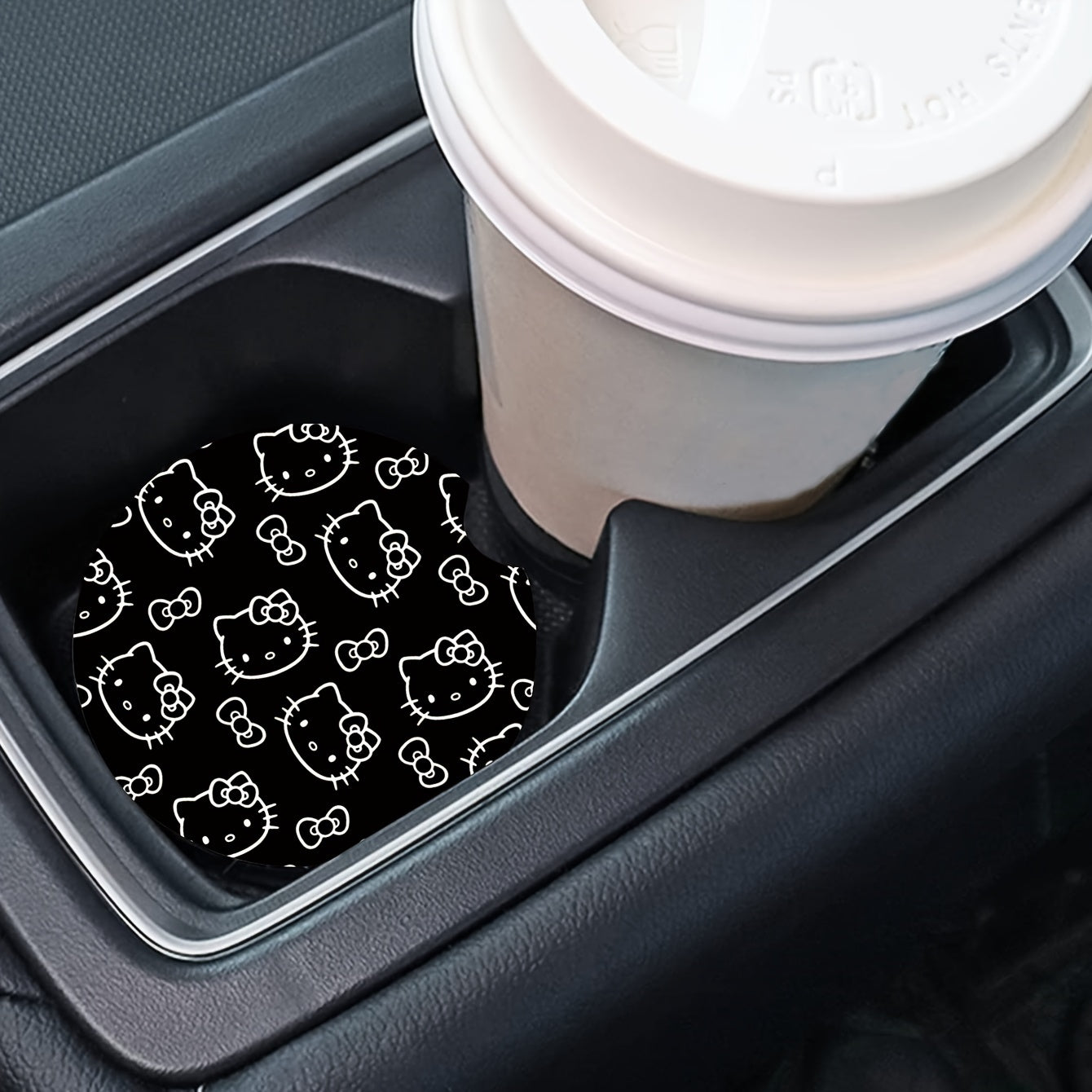 Sanrio Hello Kitty Car Cup Holder Coasters - Set of 2, Polyester Fiber Non-Slip Vehicle Drink Coasters, Cute Cartoon Auto Interior Decor Accessories for Cars and Trucks
