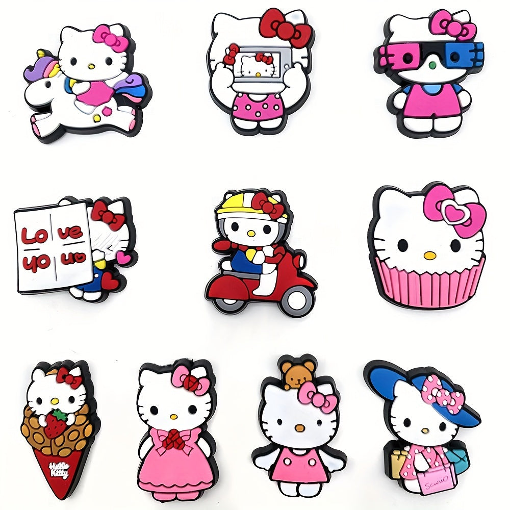 Sanrio Hello Kitty 10pcs Shoe Charms - Fashionable PVC Cartoon Buckles with Cute Pattern - No Power Required, Plastic Accessories for Women's Footwear