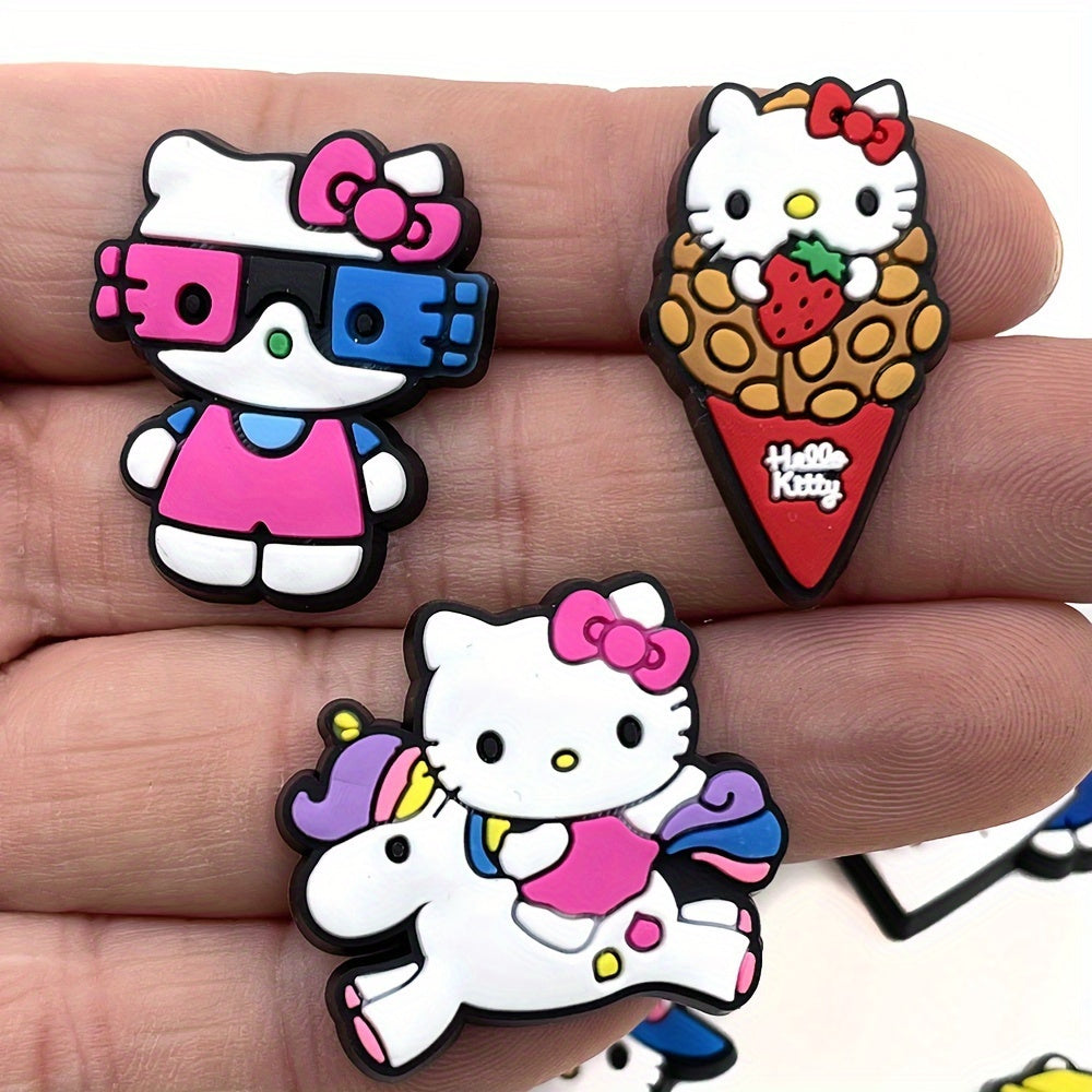 Sanrio Hello Kitty 10pcs Shoe Charms - Fashionable PVC Cartoon Buckles with Cute Pattern - No Power Required, Plastic Accessories for Women's Footwear