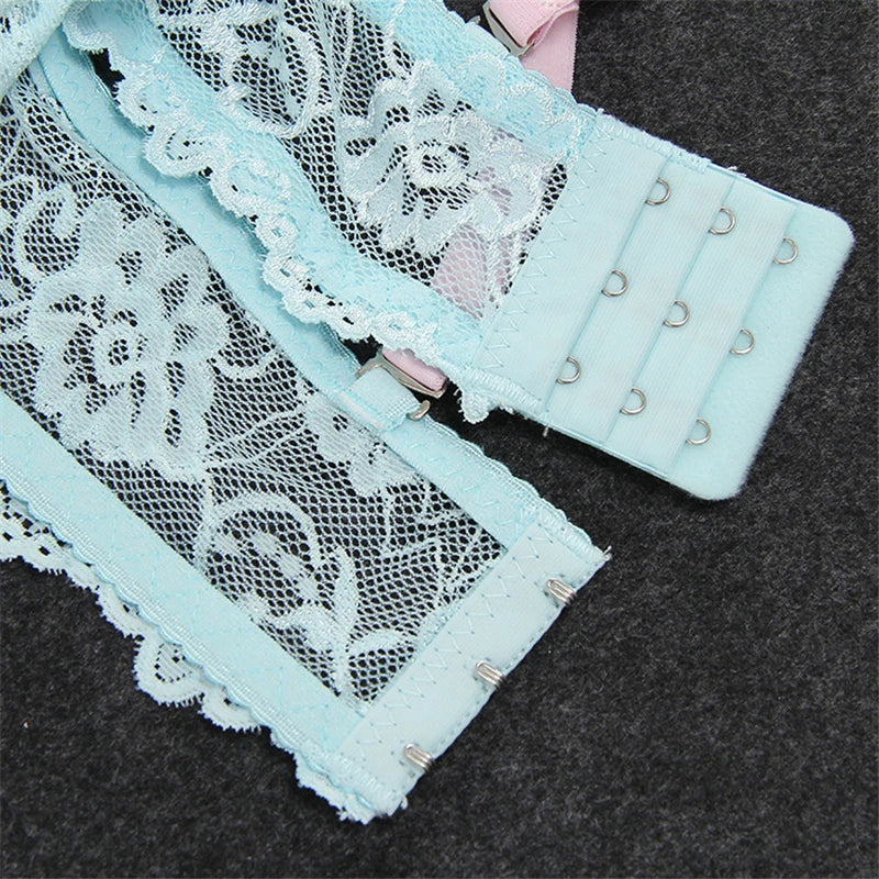 Lace Bra Set 3 Breasted Sexy Lingerie Comfortable Floral Bra and Panties Push Up Women Underwire Adjusted-straps Underwear Sets