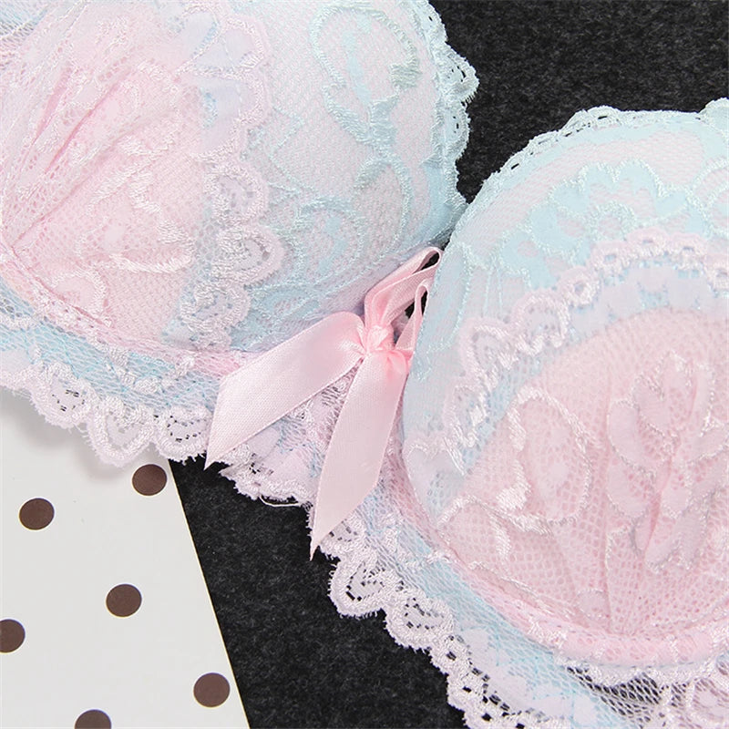 Lace Bra Set 3 Breasted Sexy Lingerie Comfortable Floral Bra and Panties Push Up Women Underwire Adjusted-straps Underwear Sets