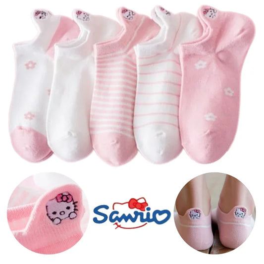 Sanrio Hello Kitty Short Socks Anime Cartoon Boat Sock Girls Summer Thin Breathable Socks Female Cotton Casual Sport Socks Gift