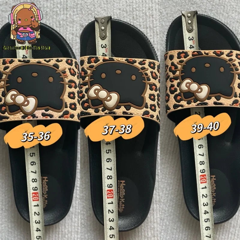 Hello Kitty Cute Beach Bath Slippers for Women Cool Leopard Print Cartoon Home Slippers Female Indoor Non-slip Cosy Home Shoes