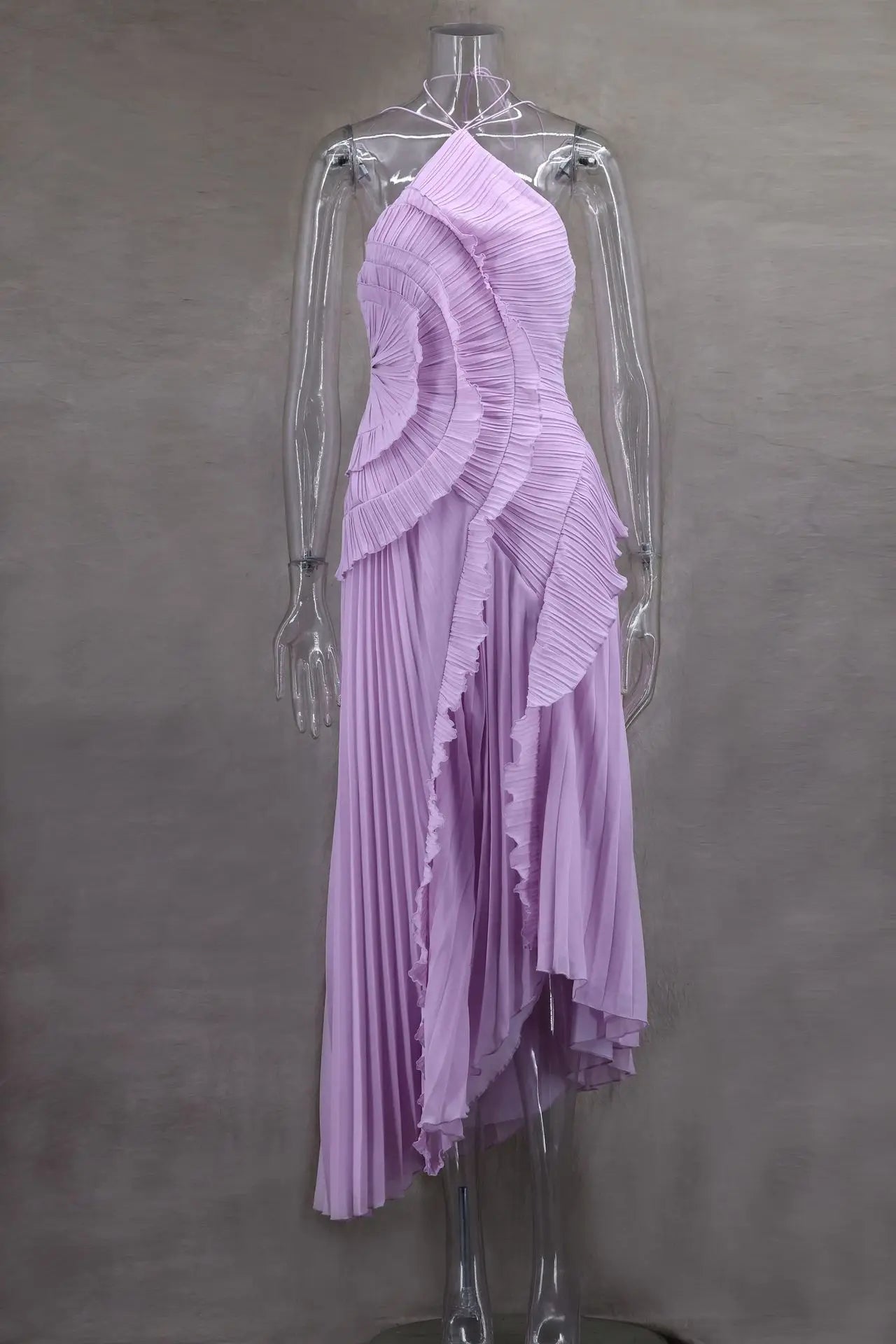 Purple Ruffle Irregular Maxi Dress for Women Sexy Halter Backless Party Dresses Summer Fashion Chiffon Holiday Fairy Dress 2025