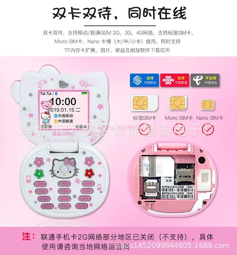 2024 New Sanrio Kawaii Hello Kitty Mini Phone Cartoon Kids Taiml Cute Phone Festival Birthday Fashion Girls Toys Children Gift