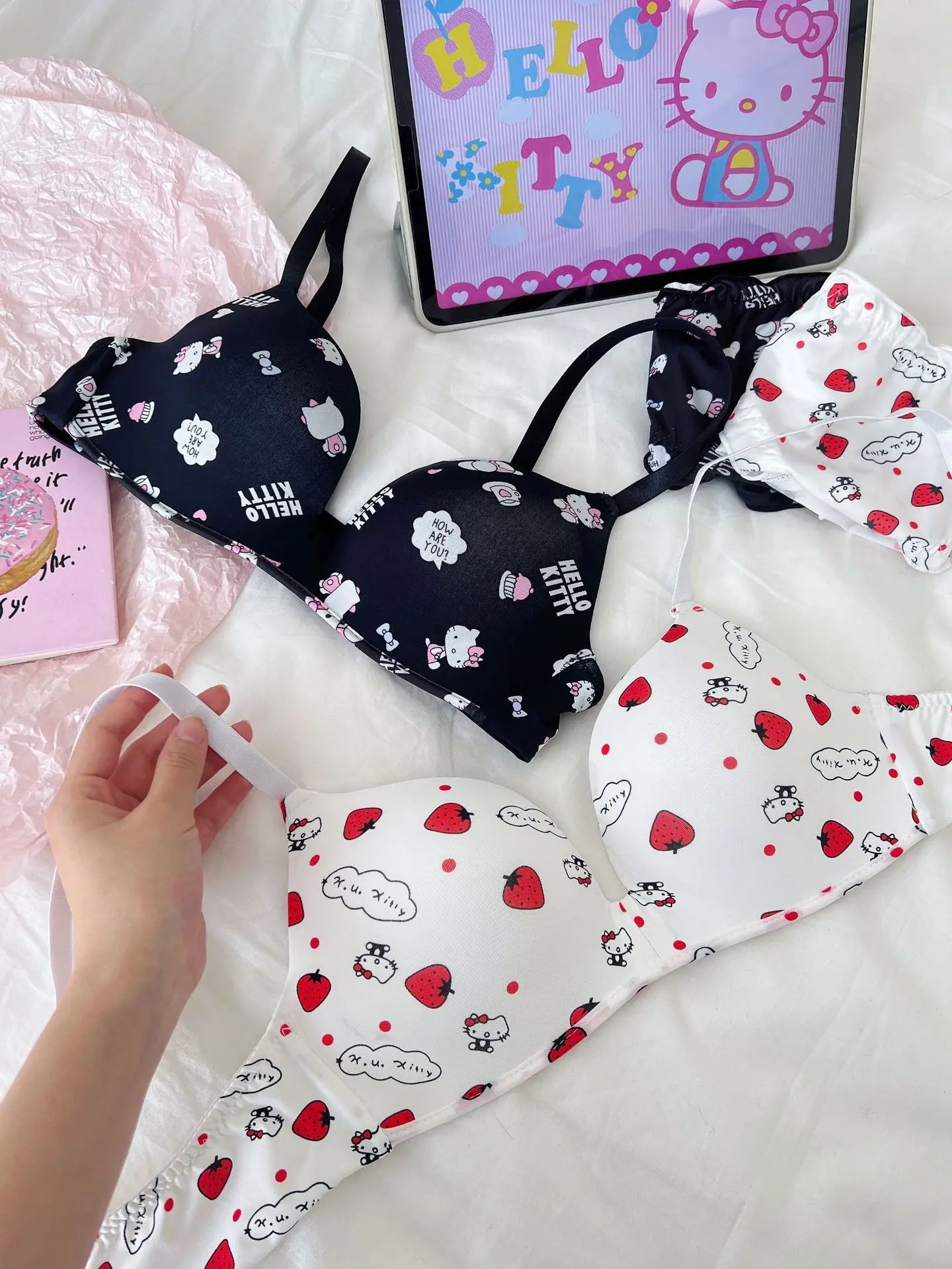 Sanrio Hello Kitty Women Underwear Sexy Bra Panty Set Cartoon No Wire Push Up Underwear Female's Breathable Gathered Bra Gifts