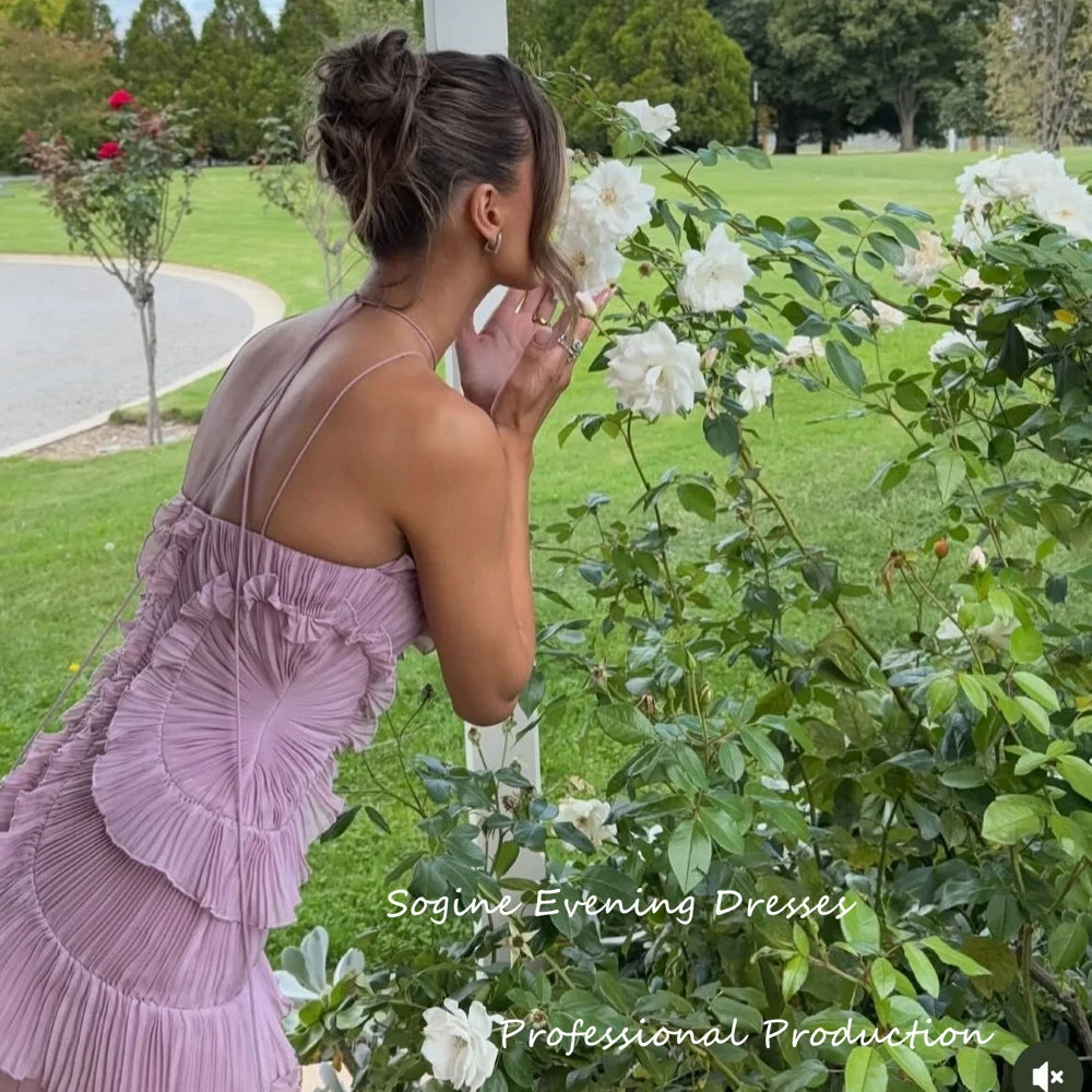 Halter Chiffon Cocktail Party Dresses For Sexy Women 2025 Pleated Ruffles فساتين سهرة Asymmetric Sleeveless Evening Dresses