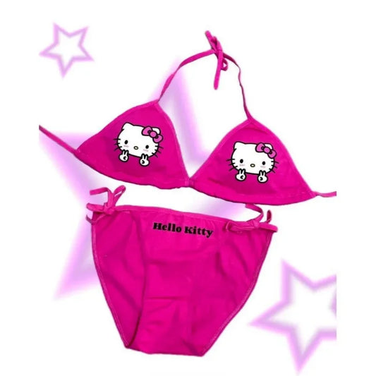 Hello Kitty rhinestone swimsuit underwear can be worn outside Y2K hot girl ins suspender bikini surfing suit summer swimsuit