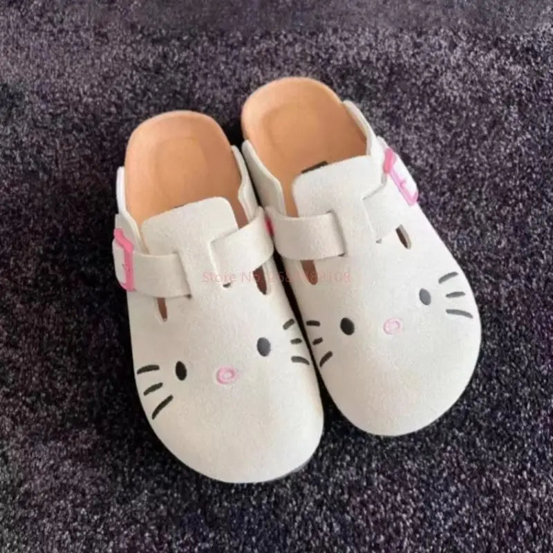 Hello Kitty Anime Slippers Birken Slippers Women'S 2024 New Thick-Soled Baotou Semi-Supporting Joker Birken Sandals Women Shoes