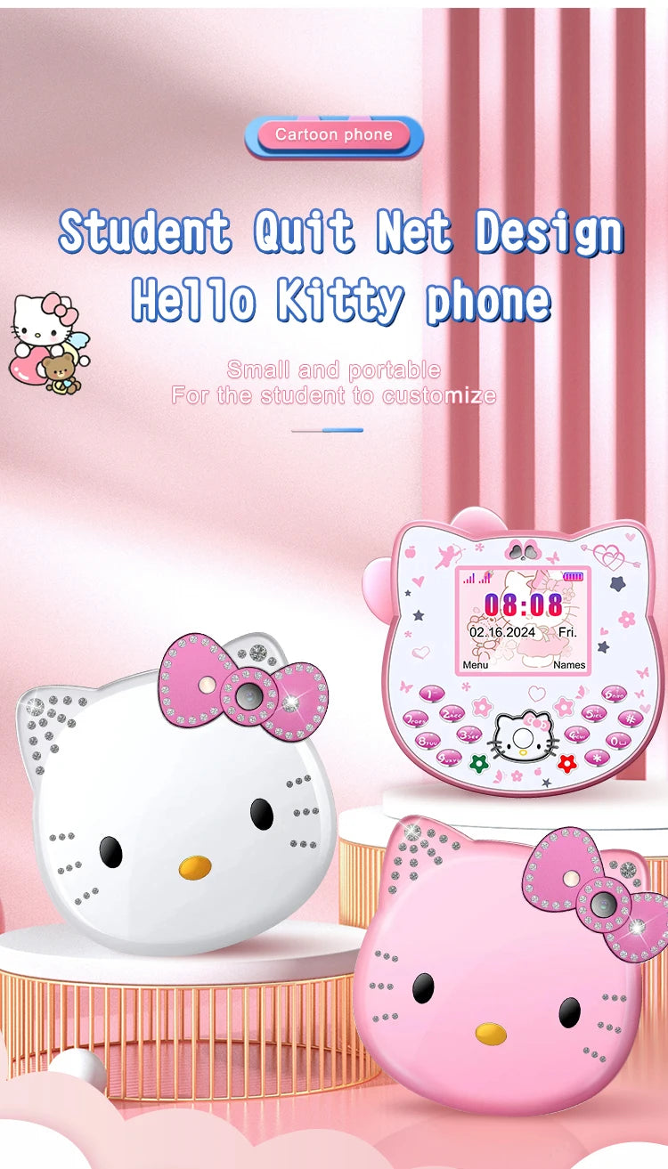2024 New Sanrio Kawaii Hello Kitty Mini Phone Cartoon Kids Taiml Cute Phone Festival Birthday Fashion Girls Toys Children Gift