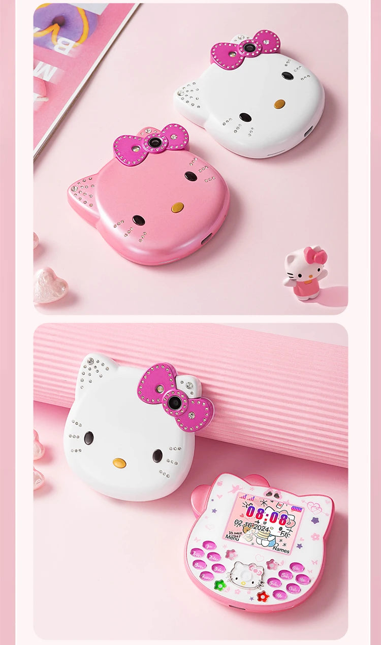 2024 New Sanrio Kawaii Hello Kitty Mini Phone Cartoon Kids Taiml Cute Phone Festival Birthday Fashion Girls Toys Children Gift