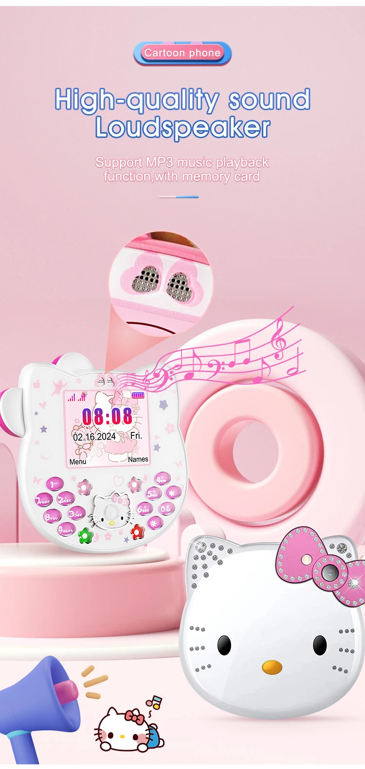 2024 New Sanrio Kawaii Hello Kitty Mini Phone Cartoon Kids Taiml Cute Phone Festival Birthday Fashion Girls Toys Children Gift