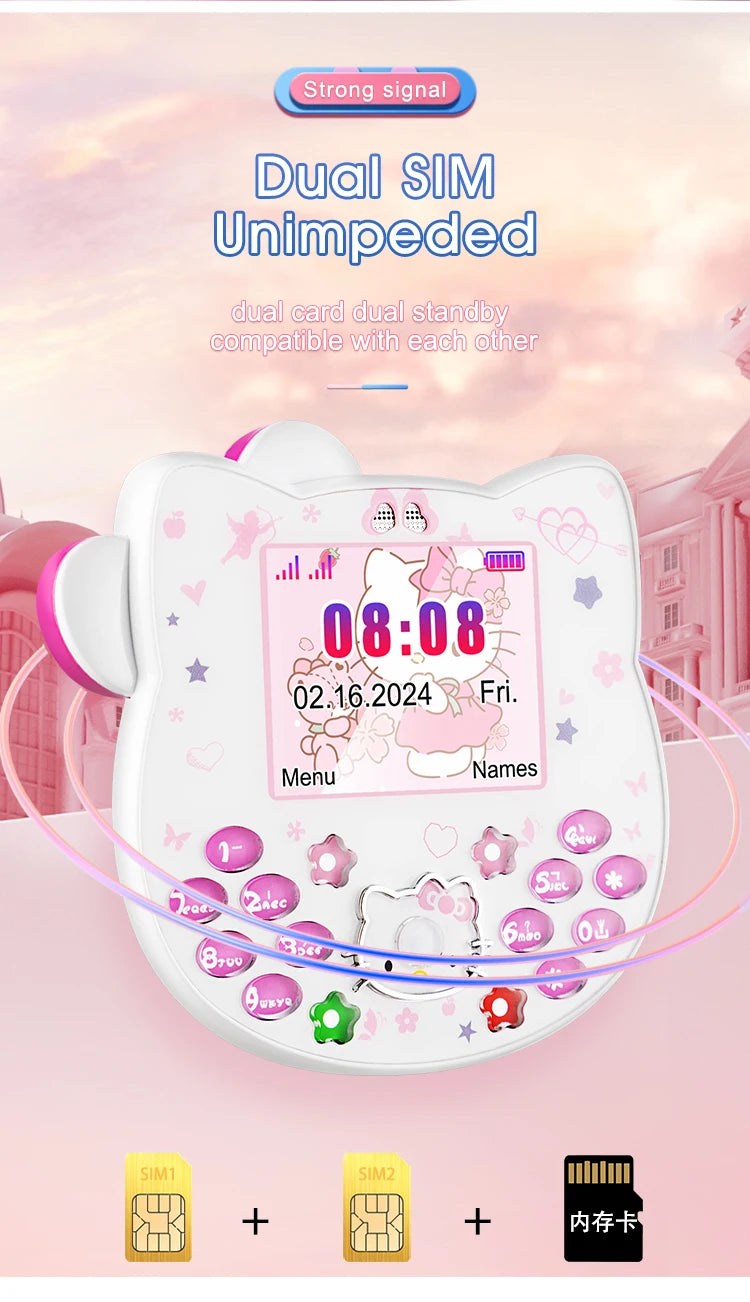 2024 New Sanrio Kawaii Hello Kitty Mini Phone Cartoon Kids Taiml Cute Phone Festival Birthday Fashion Girls Toys Children Gift
