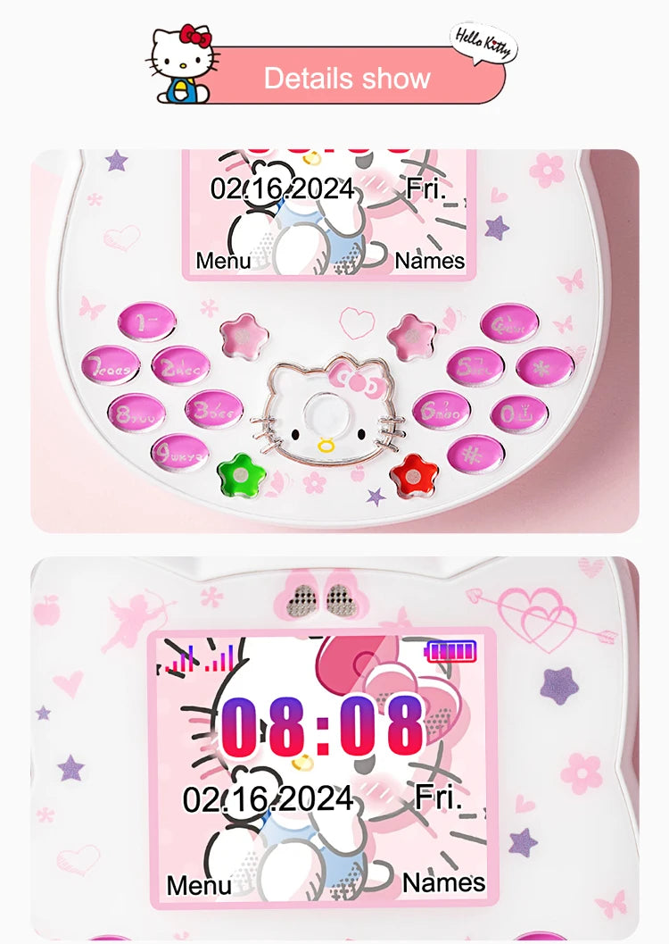 2024 New Sanrio Kawaii Hello Kitty Mini Phone Cartoon Kids Taiml Cute Phone Festival Birthday Fashion Girls Toys Children Gift