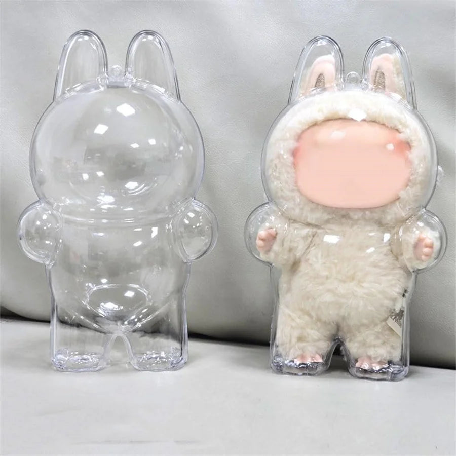 LABUBU Plush Doll Case, Monster Character Keychain Plastic Case, Storage Clear PVC Keychain Model Walking Display Bag