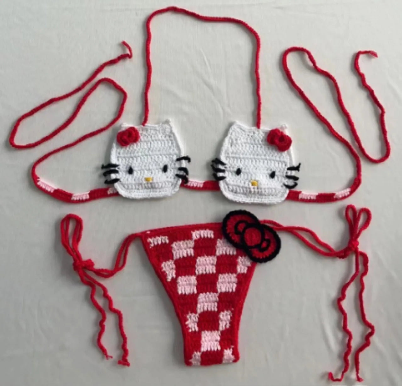 Hello Kitty Sexy Micro Bikini Set Women Summer Bathing Suit 2024 Fashion Knitting Kitty Cat Y2k Swimsuit Beach Women Thong Swim