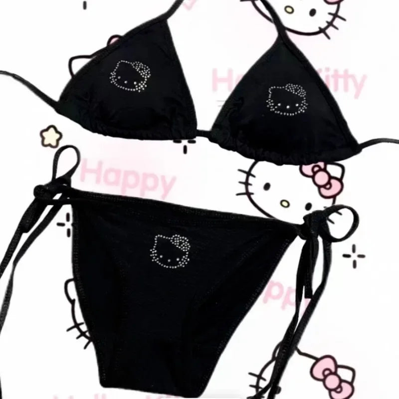 Hello Kitty rhinestone swimsuit underwear can be worn outside Y2K hot girl ins suspender bikini surfing suit summer swimsuit