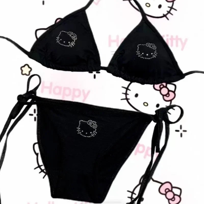 Hello Kitty rhinestone swimsuit underwear can be worn outside Y2K hot girl ins suspender bikini surfing suit summer swimsuit
