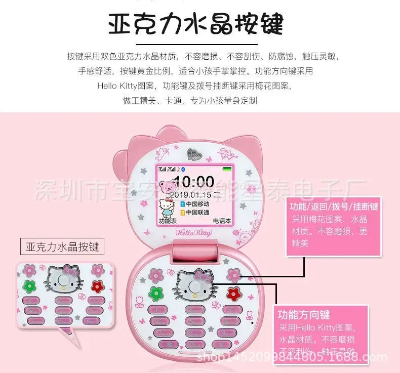 2024 New Sanrio Kawaii Hello Kitty Mini Phone Cartoon Kids Taiml Cute Phone Festival Birthday Fashion Girls Toys Children Gift