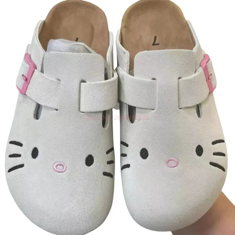 Hello Kitty Anime Slippers Birken Slippers Women'S 2024 New Thick-Soled Baotou Semi-Supporting Joker Birken Sandals Women Shoes