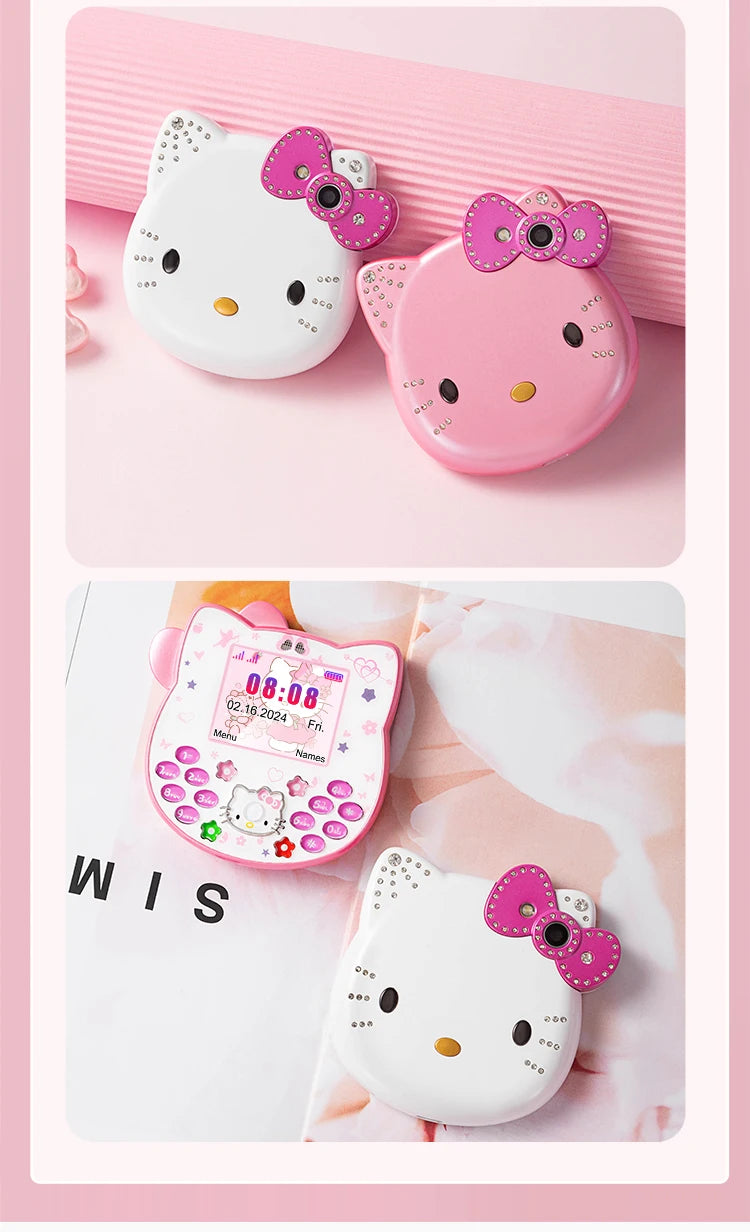2024 New Sanrio Kawaii Hello Kitty Mini Phone Cartoon Kids Taiml Cute Phone Festival Birthday Fashion Girls Toys Children Gift