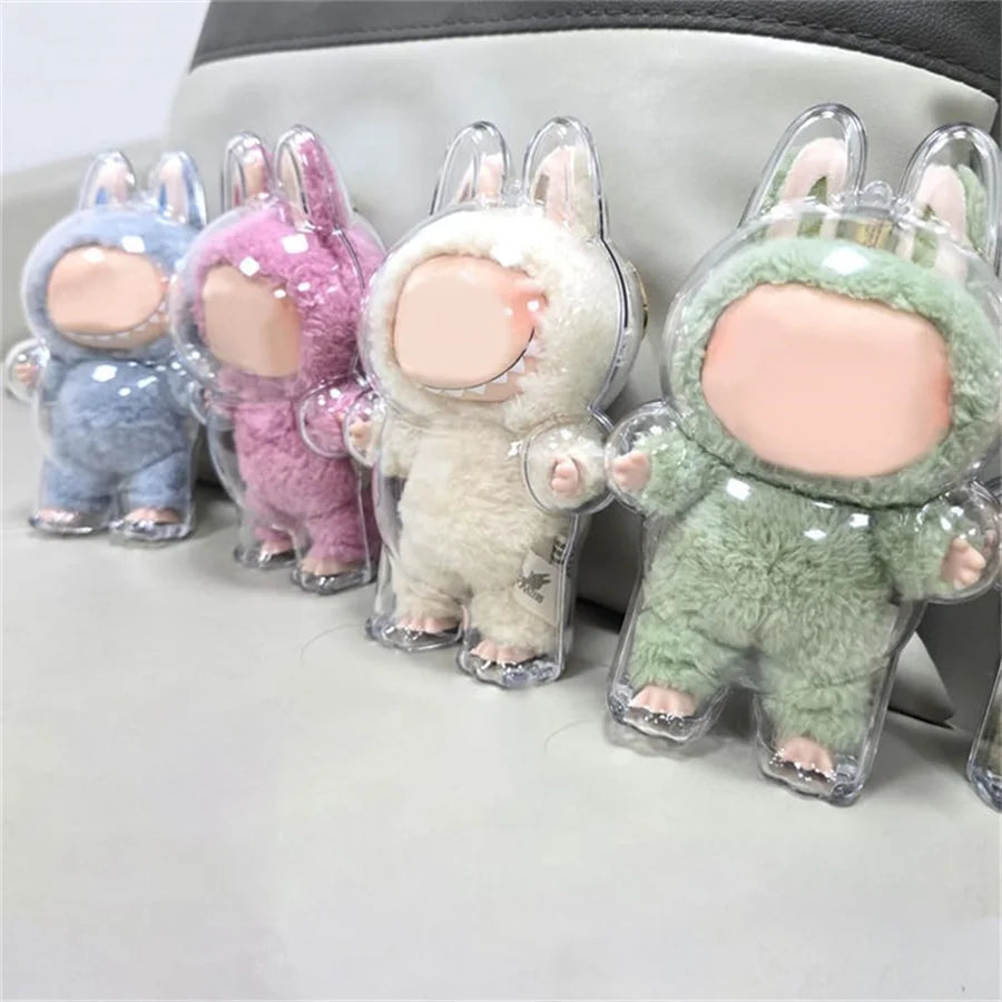 LABUBU Plush Doll Case, Monster Character Keychain Plastic Case, Storage Clear PVC Keychain Model Walking Display Bag