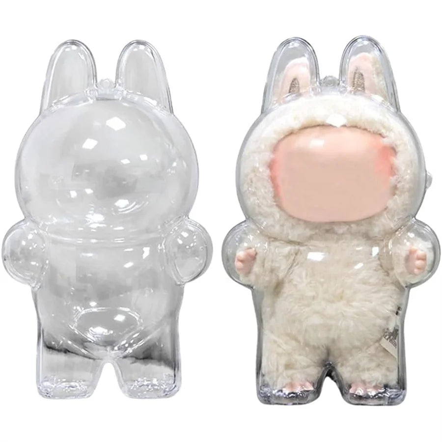 LABUBU Plush Doll Case, Monster Character Keychain Plastic Case, Storage Clear PVC Keychain Model Walking Display Bag