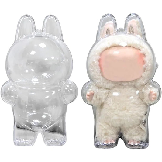 LABUBU Plush Doll Case, Monster Character Keychain Plastic Case, Storage Clear PVC Keychain Model Walking Display Bag