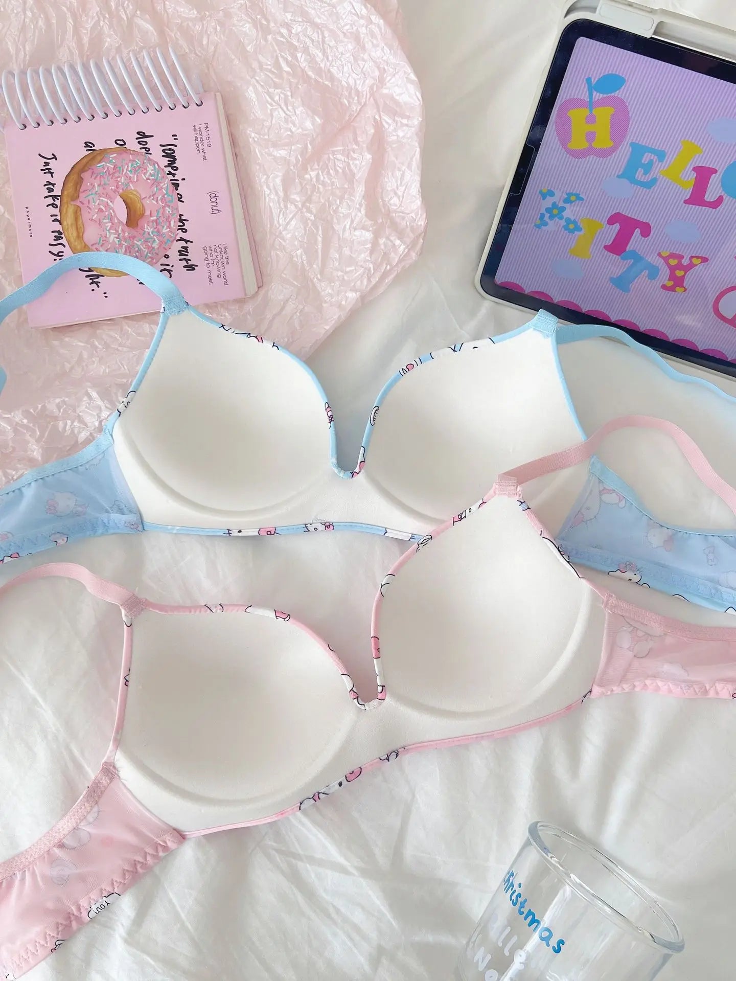 Sanrio Hello Kitty Women Underwear Sexy Bra Panty Set Cartoon No Wire Push Up Underwear Female's Breathable Gathered Bra Gifts