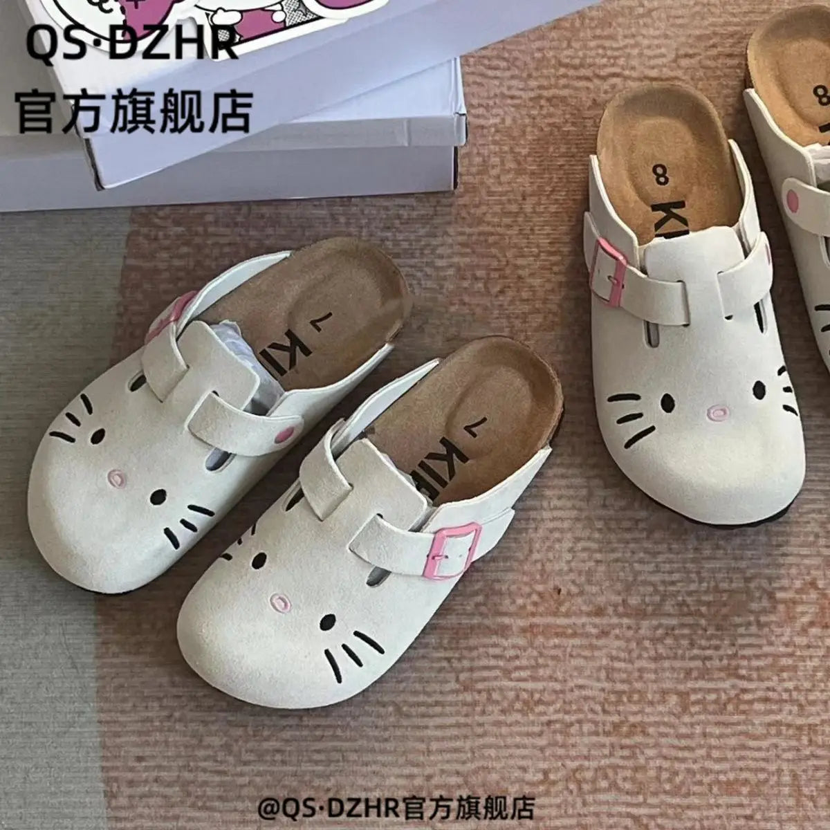 Hello Kitty Anime Slippers Birken Slippers Women'S 2024 New Thick-Soled Baotou Semi-Supporting Joker Birken Sandals Women Shoes
