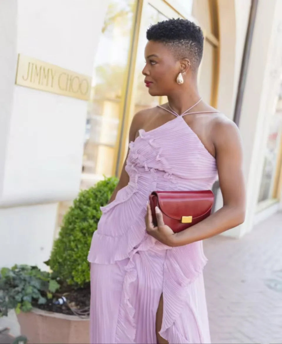 Purple Ruffle Irregular Maxi Dress for Women Sexy Halter Backless Party Dresses Summer Fashion Chiffon Holiday Fairy Dress 2025