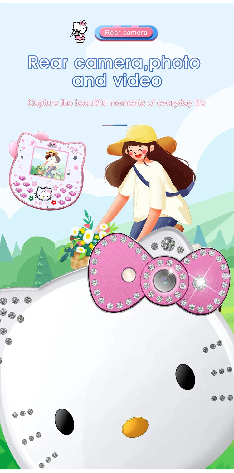 2024 New Sanrio Kawaii Hello Kitty Mini Phone Cartoon Kids Taiml Cute Phone Festival Birthday Fashion Girls Toys Children Gift