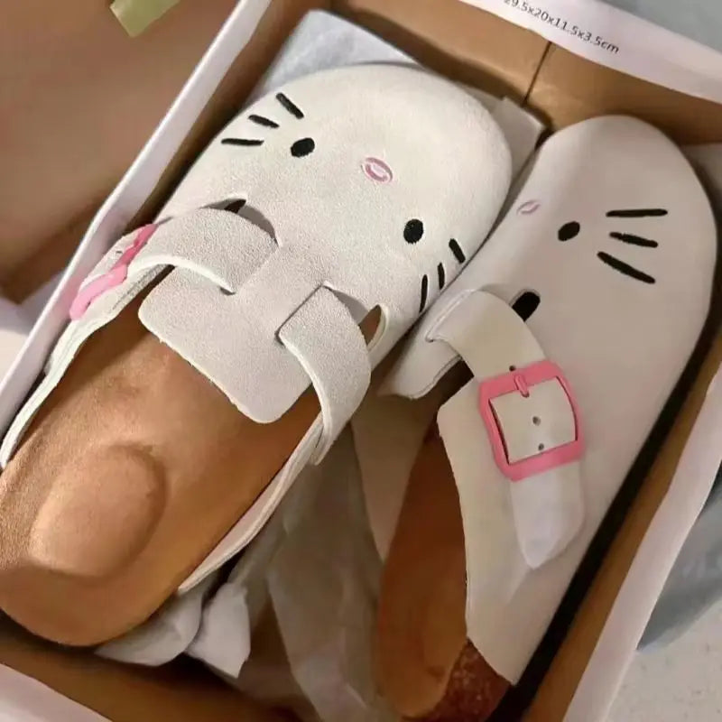 Hello Kitty Anime Slippers Birken Slippers Women'S 2024 New Thick-Soled Baotou Semi-Supporting Joker Birken Sandals Women Shoes