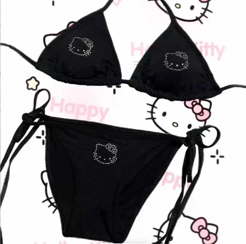 Hello Kitty rhinestone swimsuit underwear can be worn outside Y2K hot girl ins suspender bikini surfing suit summer swimsuit