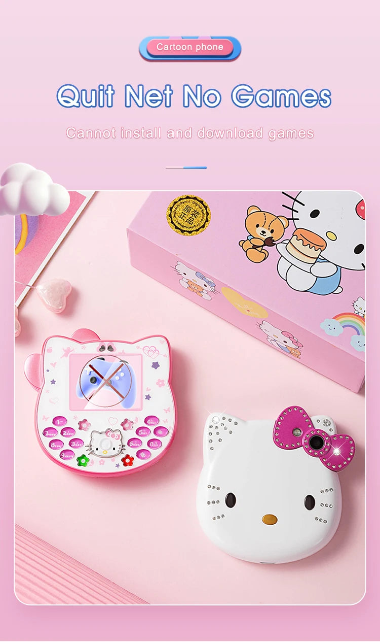 2024 New Sanrio Kawaii Hello Kitty Mini Phone Cartoon Kids Taiml Cute Phone Festival Birthday Fashion Girls Toys Children Gift