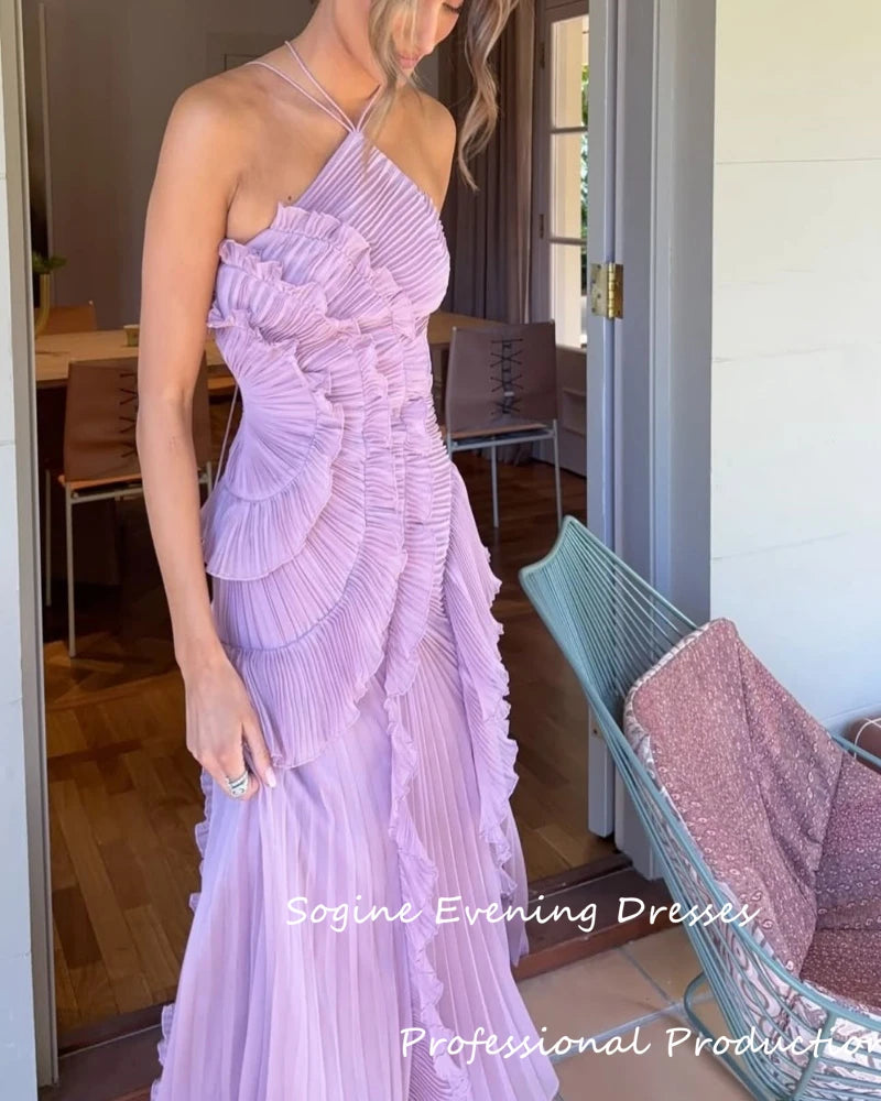 Halter Chiffon Cocktail Party Dresses For Sexy Women 2025 Pleated Ruffles فساتين سهرة Asymmetric Sleeveless Evening Dresses