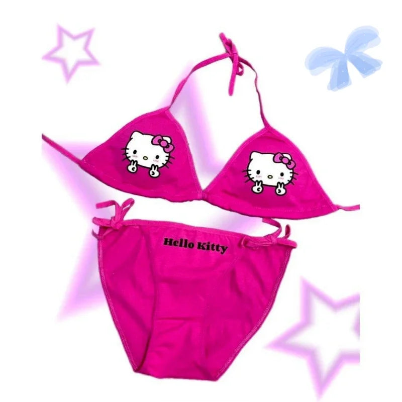 Hello Kitty rhinestone swimsuit underwear can be worn outside Y2K hot girl ins suspender bikini surfing suit summer swimsuit