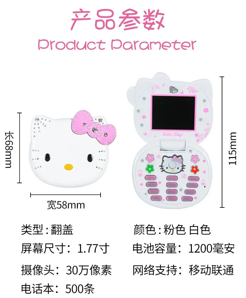 2024 New Sanrio Kawaii Hello Kitty Mini Phone Cartoon Kids Taiml Cute Phone Festival Birthday Fashion Girls Toys Children Gift