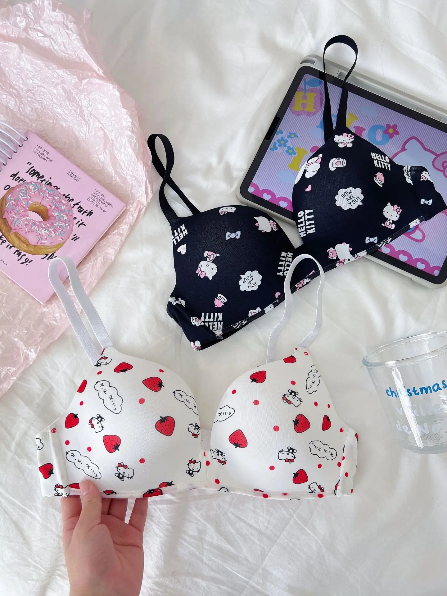 Sanrio Hello Kitty Women Underwear Sexy Bra Panty Set Cartoon No Wire Push Up Underwear Female's Breathable Gathered Bra Gifts