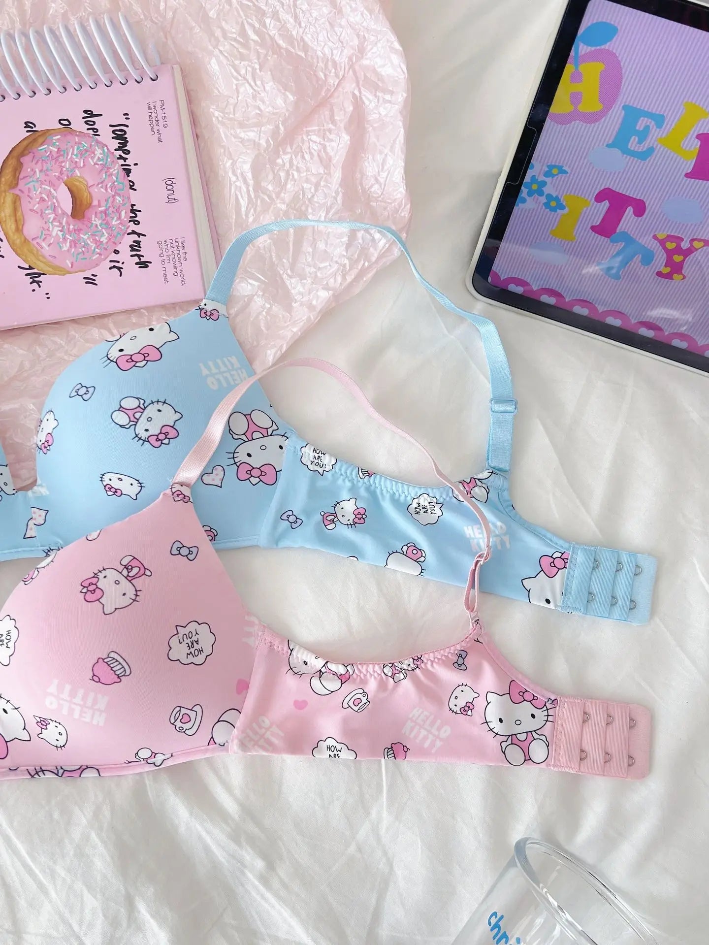 Sanrio Hello Kitty Women Underwear Sexy Bra Panty Set Cartoon No Wire Push Up Underwear Female's Breathable Gathered Bra Gifts