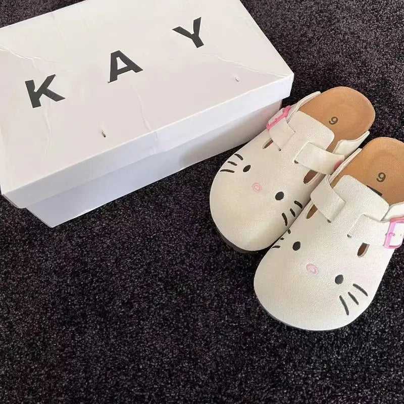 Hello Kitty Anime Slippers Birken Slippers Women'S 2024 New Thick-Soled Baotou Semi-Supporting Joker Birken Sandals Women Shoes