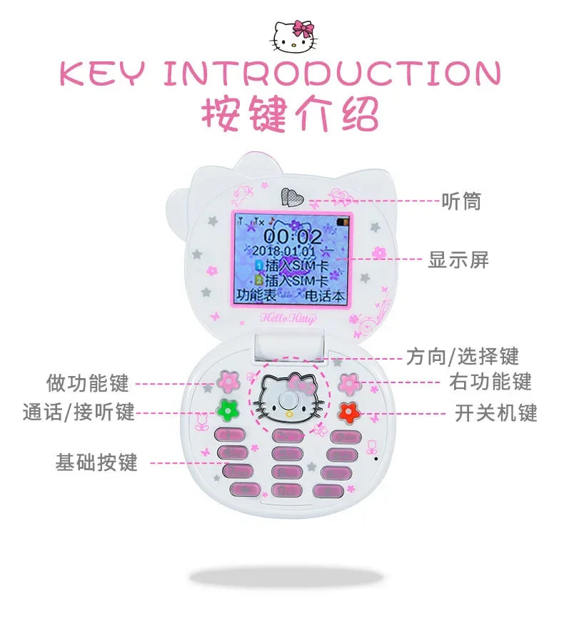 2024 New Sanrio Kawaii Hello Kitty Mini Phone Cartoon Kids Taiml Cute Phone Festival Birthday Fashion Girls Toys Children Gift