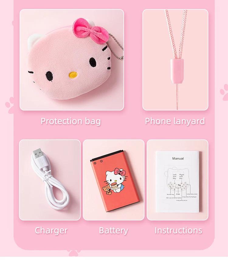 2024 New Sanrio Kawaii Hello Kitty Mini Phone Cartoon Kids Taiml Cute Phone Festival Birthday Fashion Girls Toys Children Gift